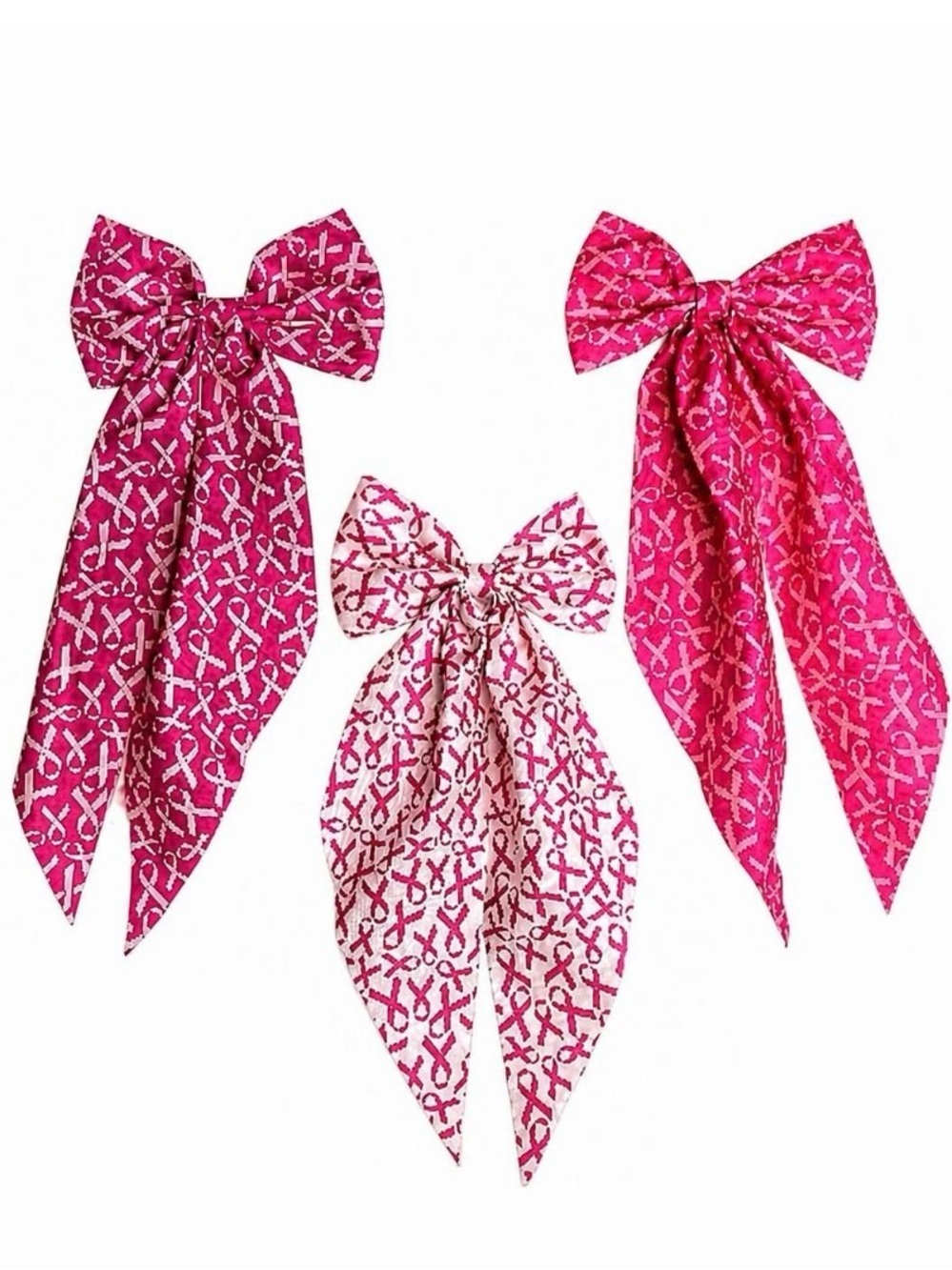 Pink Ribbon Print Hair Bows - Set of 3 - Breast Cancer Awareness